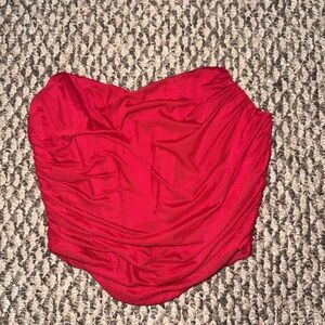 Red Strapless Ruched Top